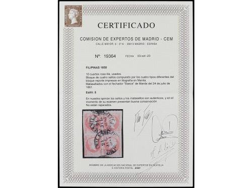 ° FILIPINAS. Ed. 8 (4). 10 cuartos rosa lila. Bloque de cuat