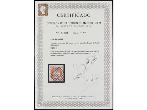 ° FILIPINAS. Ed. 6. 5 cuartos bermellón. Mat. Círculo de Pun