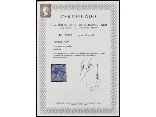 ° FILIPINAS. Ed. 35. 2 ctvos. azul. Mat. ovalado de origen a