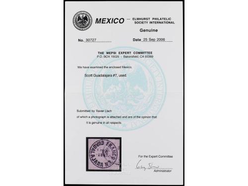 ° MEXICO. Yv. 10. 1867. GUADALAJARA. 4 reales negro s. rosa.