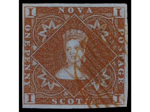 ° CANADA. Yv. 1. 1851-53. NOVA SCOTIA. 1 p. castaño rojo. MU