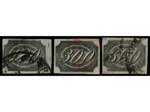 ° BRASIL. Yv. 8/10. 1844-46. 180 reis negro, 300 reis negro 
