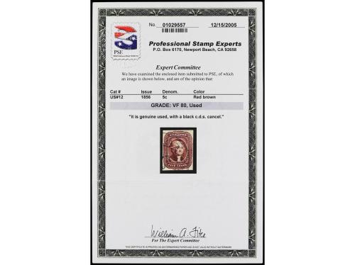 ° ESTADOS UNIDOS. Yv. 6. 1851-56. 5 ctvos. castaño. PRECIOSO