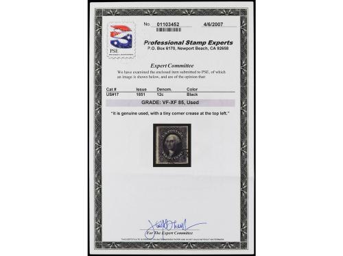 ° ESTADOS UNIDOS. Yv. 8. 1851-56. 12 ctvos. negro. PRECIOSO.