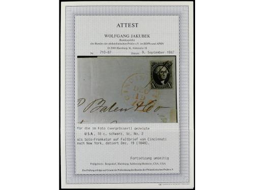 Δ ESTADOS UNIDOS. Yv. 2. 1847. 10 cts. negro sobre fragmento