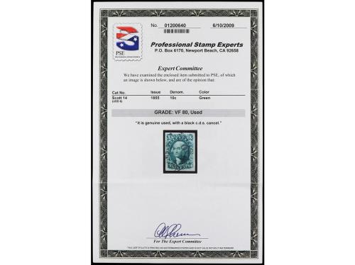 ° ESTADOS UNIDOS. Yv. 7. 1851-56. 10 ctvos. verde. PRECIOSO.