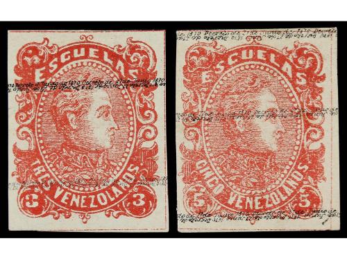 * VENEZUELA. Yv. 21/22. 1879. ESCUELAS. 3 ven. rosa y 5 ven.