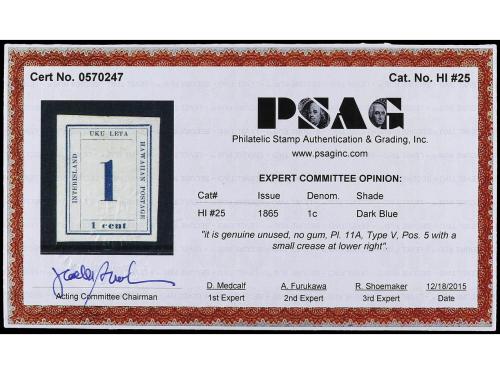 (*) HAWAI. Yv. 16. 1864-68. 1 ctvo. azul. MUY BONITO. Cert. 