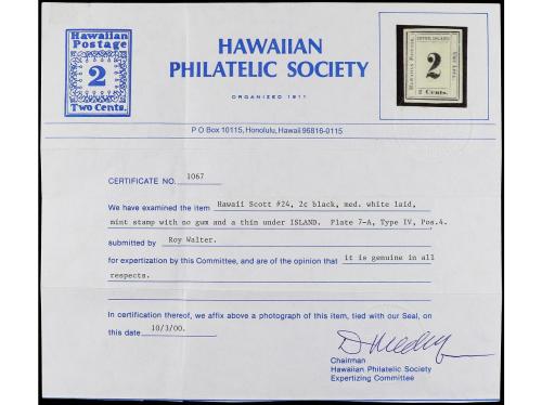 (*) HAWAI. Yv. 15A. 1864. 2 cents negro "Laid Paper". MUY BO