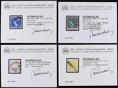 ° AUSTRIA. 1850-80. Cuatro páginas de álbum con sellos usado