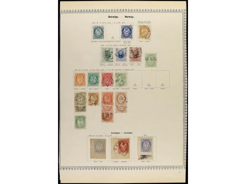 ° NORUEGA. 1855-83. Tres páginas de álbum con sellos usados 