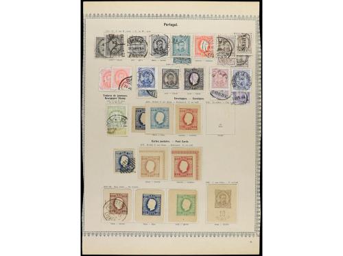 ° PORTUGAL. 1853-82. Tres páginas de álbum con sellos usados