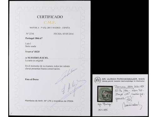 ° PORTUGAL. 1853-82. Tres páginas de álbum con sellos usados