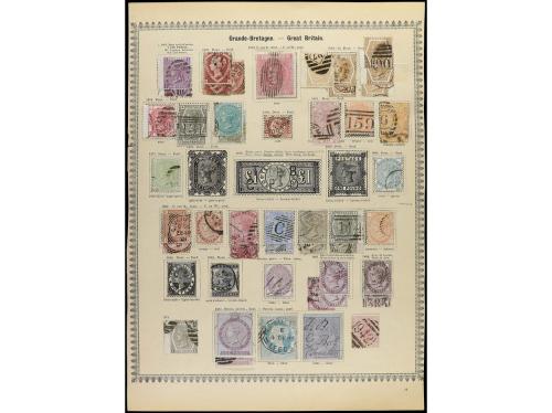 ° GRAN BRETAÑA. 1840-1885. Siete páginas de álbum con sellos