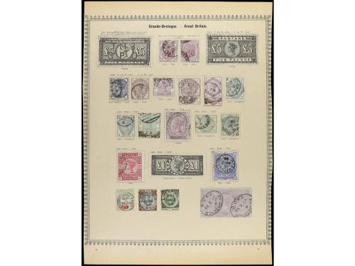 ° GRAN BRETAÑA. 1840-1885. Siete páginas de álbum con sellos