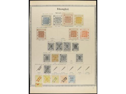 (*)/° SHANGAI. 1865-1875. Cuatro páginas de álbum con sellos