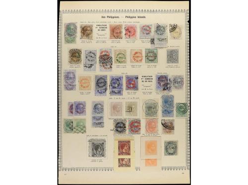 ° FILIPINAS. 1854, 1890. Tres páginas de álbum con sellos us