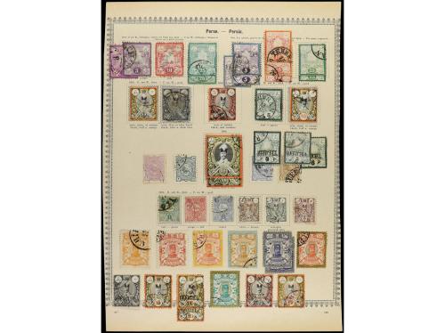 ° IRAN. 1860-1890. Tres páginas de álbum con sellos en usado