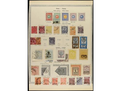 ° IRAN. 1860-1890. Tres páginas de álbum con sellos en usado