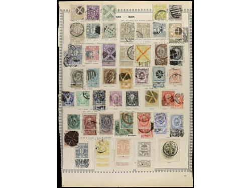 ° JAPON. 1871-85. Cuatro páginas de álbum con sellos usados 
