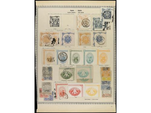 ° JAPON. 1871-85. Cuatro páginas de álbum con sellos usados 