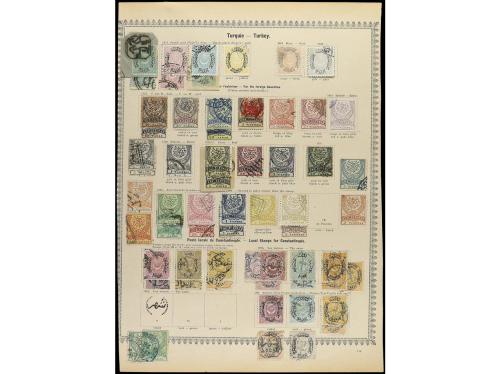 ° TURQUIA. 1863-1885. Cinco hojas de álbum con sellos usados