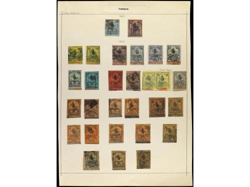 ° TURQUIA. 1863-1885. Cinco hojas de álbum con sellos usados