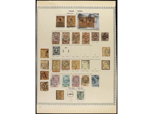 ° TURQUIA. 1863-1885. Cinco hojas de álbum con sellos usados