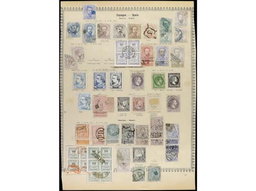 ESPAÑA. 1865-1885. Cinco páginas de álbum con sellos usados,