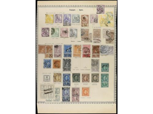 ESPAÑA. 1865-1885. Cinco páginas de álbum con sellos usados,