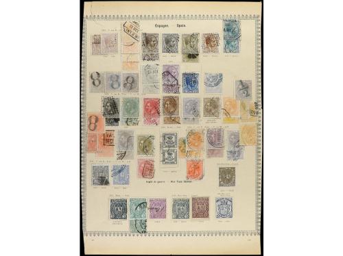 ESPAÑA. 1865-1885. Cinco páginas de álbum con sellos usados,
