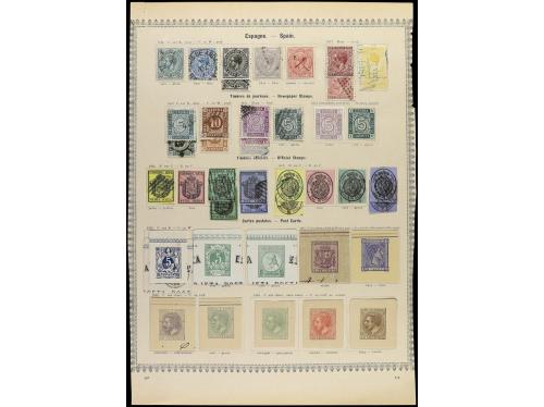 ESPAÑA. 1865-1885. Cinco páginas de álbum con sellos usados,