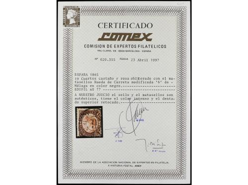 ESPAÑA. 1865-1885. Cinco páginas de álbum con sellos usados,