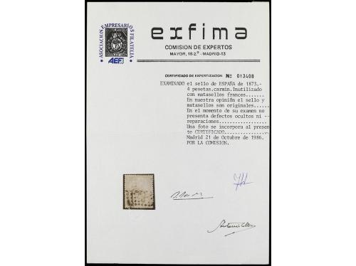 ESPAÑA. 1865-1885. Cinco páginas de álbum con sellos usados,