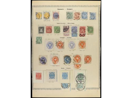 ° DINAMARCA. 1851-82. Tres páginas de álbum con sellos usado