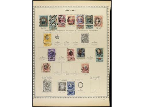 PERU. 1858-85. Siete páginas de álbum con sellos usados, tam