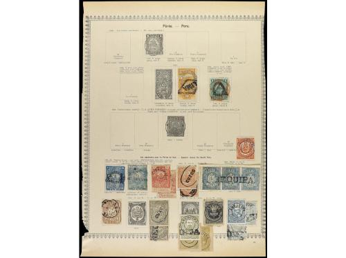 PERU. 1858-85. Siete páginas de álbum con sellos usados, tam