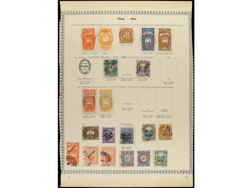 PERU. 1858-85. Siete páginas de álbum con sellos usados, tam
