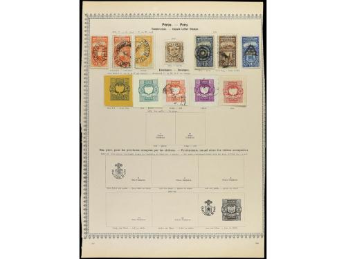 PERU. 1858-85. Siete páginas de álbum con sellos usados, tam