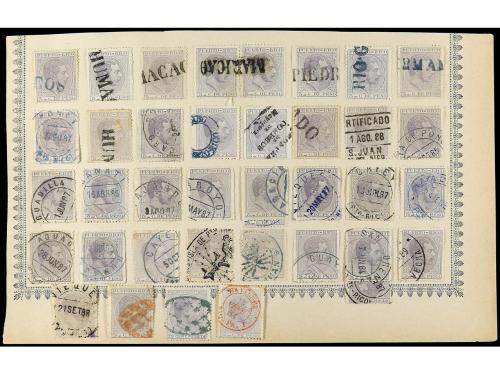 */° PUERTO RICO. 1873-85. Cuatro páginas de álbum con sellos