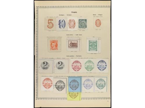 */° URUGUAY. 1859-85. Cuatro páginas de álbum con sellos usa