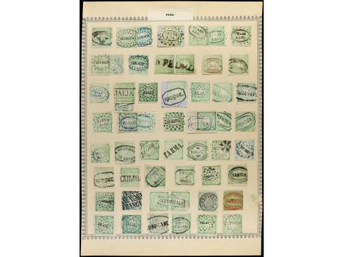 ° PERU. 1858-71. Tres páginas de álbum con una selección de 
