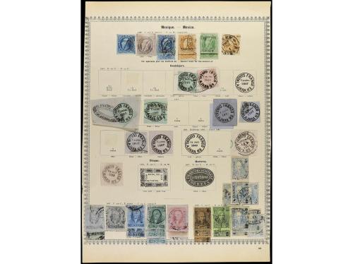 ° MEXICO. 1857-85. Seis páginas de álbum con sellos usados, 