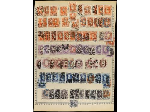 ° BRASIL. 1866-78. Tres páginas de álbum con sellos de las e