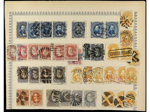 ° BRASIL. 1866-78. Tres páginas de álbum con sellos de las e