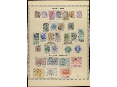 ° BELGICA. 1849-85. Tres páginas de álbum con sellos usados,