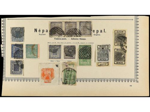 ° NEPAL. 1881-1900. Dos páginas de álbum con sellos usados, 