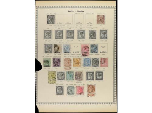 */° MAURICIO. 1858-85. Cuatro páginas de álbum con sellos nu