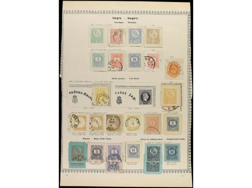 ° HUNGRIA. 1871-74. Dos páginas de álbum con sellos usados, 