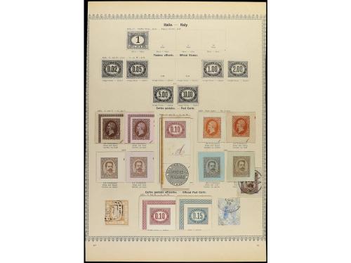 ° ITALIA. 1863-74. Tres páginas de álbum con sellos usados, 